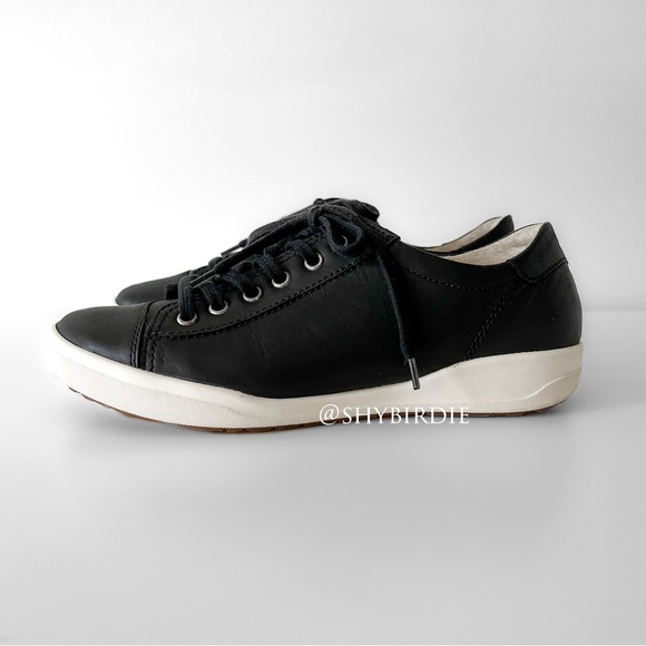 NEW Josef Seibel Black Leather Sneakers with White And Rubber Soles, Sz 38 - Picture 4 of 11